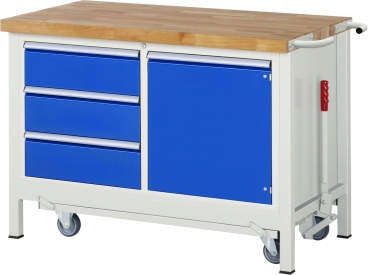 Werkbank mit Fahrgestell 8468, B1250xT700xH880mm, 3xSchublade-TA, 1xTür
