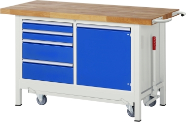 Werkbank mit Fahrgestell 8470, B1500xT700xH880mm, 4xSchublade-TA, 1xTür