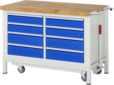 Werkbank mit Fahrgestell 8477, B1250xT700xH880mm, 8xSchublade-TA