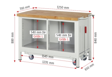 Werkbank mit Fahrgestell 8477, B1250xT700xH880mm, 8xSchublade-TA