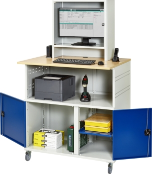 Computer-Tisch 1023 mit Monitorgehäuse T300mm, B1100xT790xH1890mm, mobil