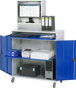 Computer-Schrank 65 mit Monitorgehäuse T250mm, B1100xT520xH1895mm, mobil
