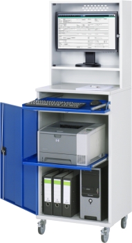 Computer-Schrank 65 mit Monitorgehäuse T250mm, B65 xT520xH1895mm, mobil