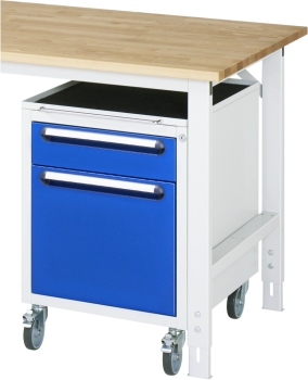 Preview: Roll-Container mit 2 Schubladen, B480xT600xH690mm, RAL7035/RAL5010