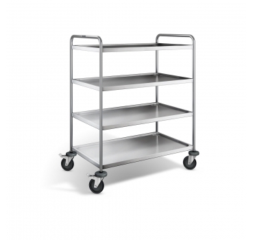Edelstahl Servierwagen, 4 Borde, Ladefläche 1000x600 mm, Tragkraft 120 kg, SW 10x6-4B