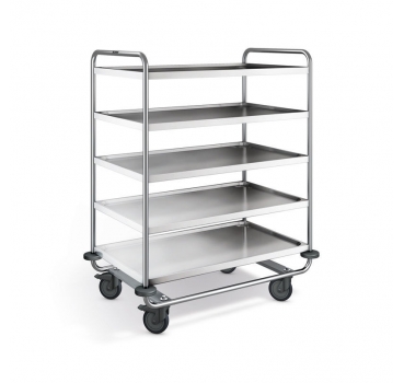 Preview: Edelstahl Servierwagen, 5 Borde 1000 x 600 mm, 200 kg Tragkraft, SW 10x6-5