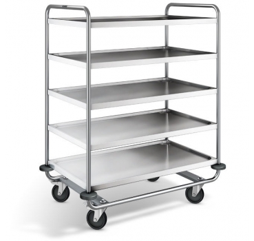 Edelstahl Servierwagen, 5 Borde, Ladeflächen 1000x600 mm, Tragkraft 200 kg, SW 10x6-5