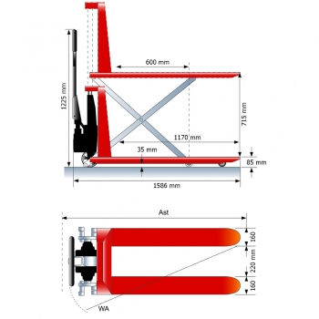 Preview: Elektro-Scherenhubwagen 1t - Abmessungen