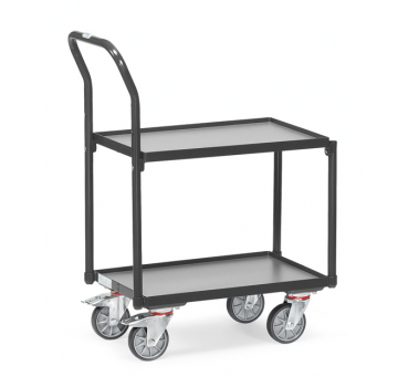 Etagen-Roller in Anthrazitgrau (RAL 7016) mit Schiebebügel, 2 Etagen mit Rand, Ladefläche 610x410 mm, 250 kg