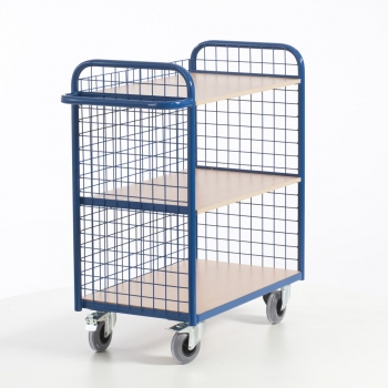 Preview: Etagenwagen mit 3 Ladeflächen und 3 Gitterwänden, 150 kg Tragkraft, 1000x490 mm LxB