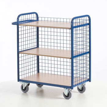 Preview: Etagenwagen mit 3 Ladeflächen und 3 Gitterwänden, 150 kg Tragkraft, 800x490 mm LxB