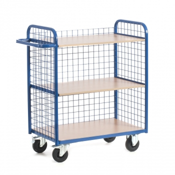 Etagenwagen mit 3 Ladeflächen und 3 Gitterwänden, 150 kg Tragkraft