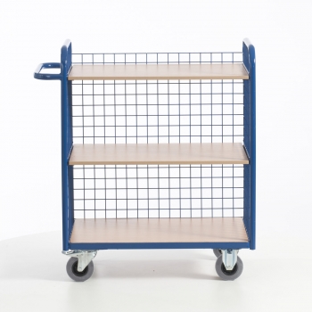 Preview: Etagenwagen mit 3 Ladeflächen und 3 Gitterwänden, Frontansicht