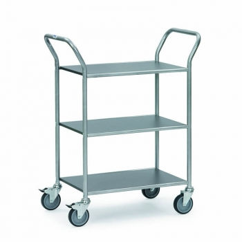 Preview: Fetra Edelstahl-Servierwagen mit 3 festen Böden, 150 kg, Ladeflächen LxB 665x450 mm