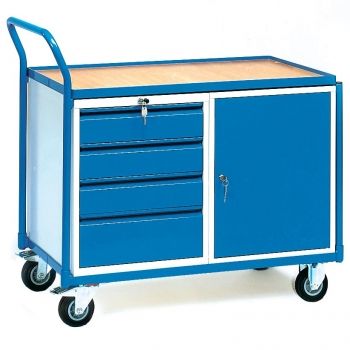 leichter Werkstattwagen, 1 Schrank und 4 Schubladen, 300 kg, HxBxT 600x500x600 mm