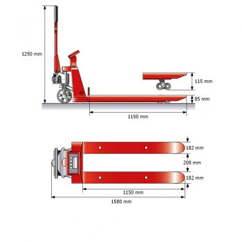 Preview: Premium-Gabelhubwagen mit Waage 2000 kg Abmessung