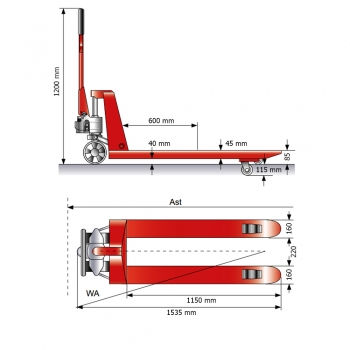 Preview: Gabelhubwagen 2500kg 1101010RSN - Zeichnung