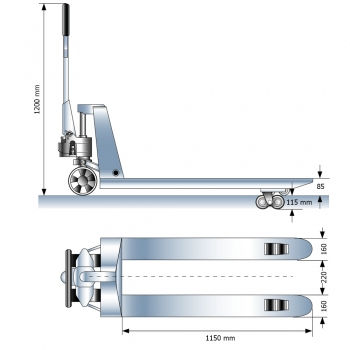 Preview: Edelstahl-Gabelhubwagen 2t - Zeichnung