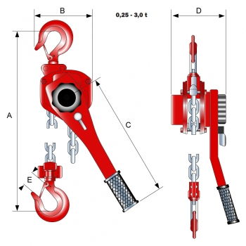 Preview: Hebelzug Hebezug Flaschenzug Kettenzug, 3000kg / 3t, Hub 1,5m / 150 cm