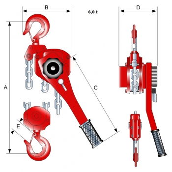 Preview: Hebelzug Hebezug Flaschenzug Kettenzug, 6000kg / 6t, Hub 1,5m / 150 cm