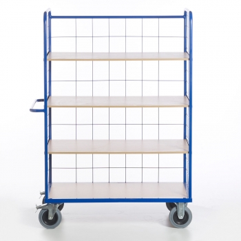 Preview: Hoher Gitter-Etagenwagen mit 3 herausnehmbaren Etagenböden, Frontansicht