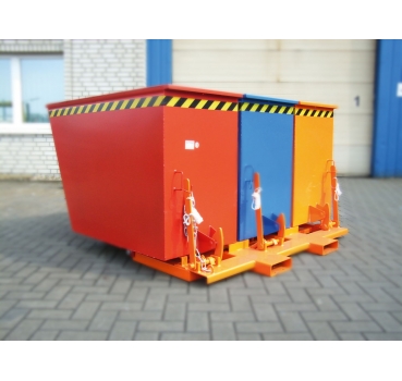 Kippbehälter Typ Trio, 1500 kg Traglast, Inhalt 3x0,6cbm, BxTxH 1850x1560x1010mm