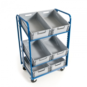 Preview: Kommissionierwagen für Euronorm-Kästen mit Kästen, 200 kg Tragkraft, 1240x620 mm LxB