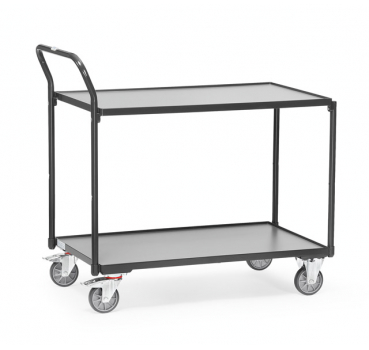 Leichte Tischwagen in Anthrazitgrau (RAL 7016) mit 2 Böden aus Holz, 300 kg