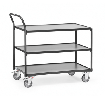 Leichter Tischwagen in Anthrazitgrau (RAL 7016) 300 kg, mit 3 Böden aus Holz