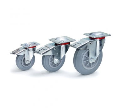 Lenkrolle mit Feststeller Blaugraue Vollgummi-Reifen (spurlos), Doppelstopp