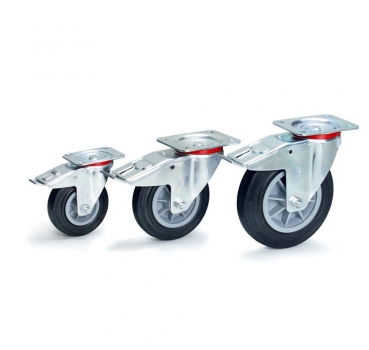 Lenkrolle mit Feststeller Schwarze Vollgummi-Reifen, Doppelstopp