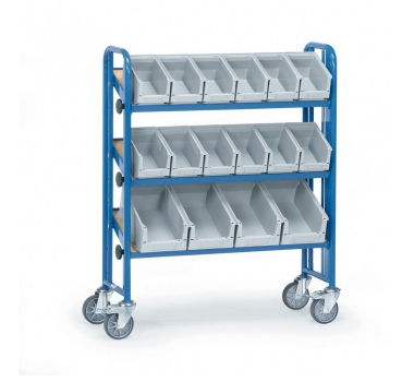 Montagewagen 250 kg, mit 3 neigbaren Böden aus Holz und Kästen