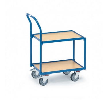 Etagen-Roller mit Schiebebügel, 2 Etagen mit Rand, Ladefläche 610x410 mm, 250 kg