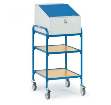 Rollpult 150 kg, mit 2 Ablageböden und Schreibpult-Aufsatz