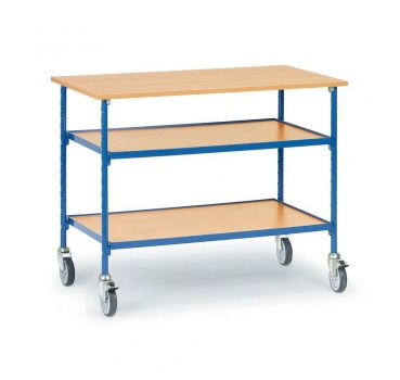 Rolltisch 150 kg, mit 3 Böden aus Holz