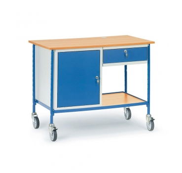 Rolltisch 150 kg, mit 1 Stahlschrank und 1 ausziehbaren Schublade