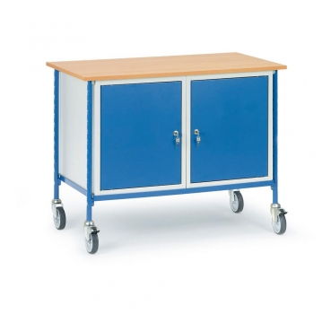 Rolltisch 150 kg, mit 2 Stahlschränken