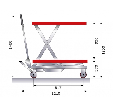 Preview: Scheren-Hubtischwagen, fahrbar, 350kg Hublast, LxB 910x500mm-2