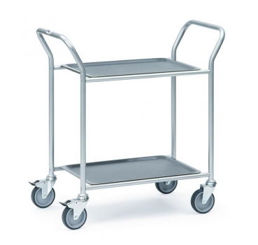 Edelstahl-Servierwagen, 2 Etagen, abnehmbare Tabletts, 610x430 mm Ladeflächen