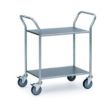 Edelstahl-Servierwagen 100 kg, mit 2 festen Böden, Ladeflächen LxB 665x450 mm