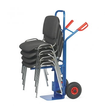 Preview: Fetra Stuhlkarre mit Stühlen beladen, Tragkraft 300 kg, Luftreifen 260x85 mm
