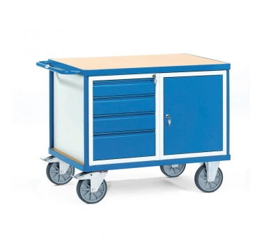 Schwere Werkstattwagen 600 kg, mit 1 Schrank und 4 Schubladen