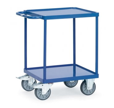 Tischwagen mit 2 Stahlblech-Wannen, Ladefläche 600x600 mm, 500 kg