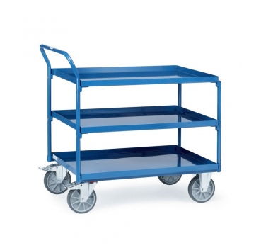 Tischwagen mit Wannen 400 kg, mit 3 Blechwannen, Griff hochstehend