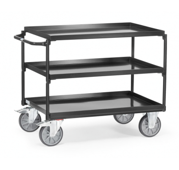 Tischwagen in Anthrazitgrau (RAL 7016) mit 3 Blechwannen, Griff waagerecht, 400 kg