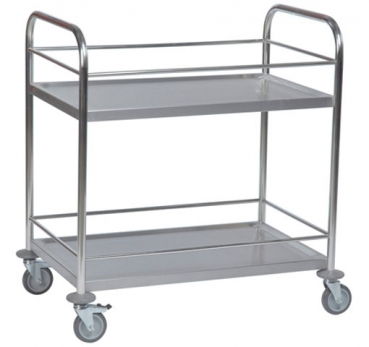 Edelstahl-Tischwagen 2 Etagen, Geländer, Tragkraft 100 kg