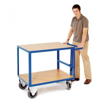 Preview: Tischwagen, 2 Ladeflächen, Totmannbremse, Tragkraft 500 kg, 1000 x 700 mm