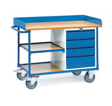 Werkstattwagen mit Arbeitsplatte, 400 kg, 4 Schubladen, 3 Ladeflächen