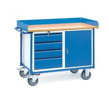 Werkstattwagen mit Arbeitsplatten 400 kg, 1 Schrank und 4 Schubladen