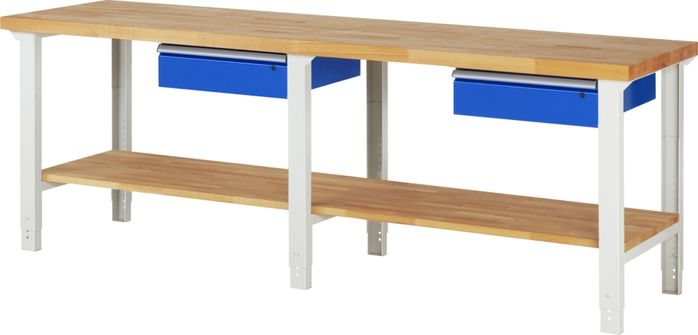 Werkbank höhenverstellbar 7001A7, B2500xT700xH790-1140mm, 2xSchublade-TA